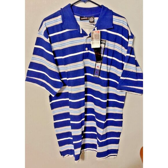 ROADBLOCK Mens Polo Shirt XL Blue & White Striped Short Sleeve NISP - Picture 2 of 9